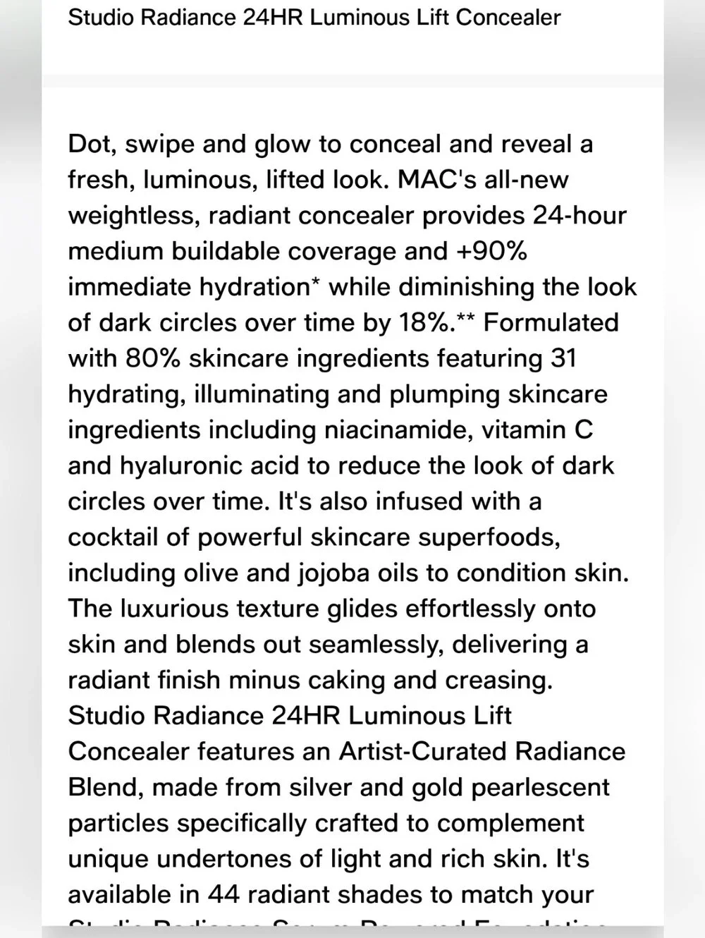 MAC Cosmetics Studio Radiance 24-HR Luminous Lift Concealer